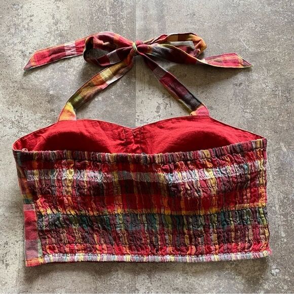 American Eagle Top Plaid Halter Crop Large Festival Stretch Corset - Picture 5 of 9